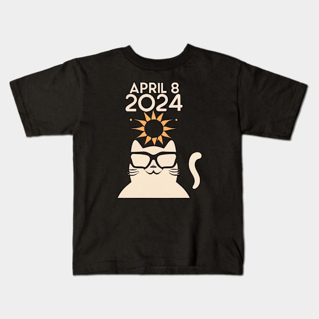 Solar Eclipse 8 April 2024 - Funny Cat Kids T-Shirt by jorinde winter designs